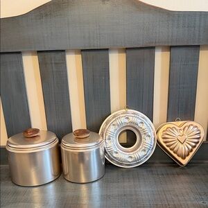 Vintage Copper 2 Canisters and Heart and Bundt Jello Mold.